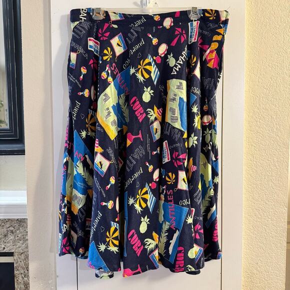 MODCLOTH Line Just This Sway Blue Vacation Travel Postcard Print Flare Skirt XL - Picture 3 of 8